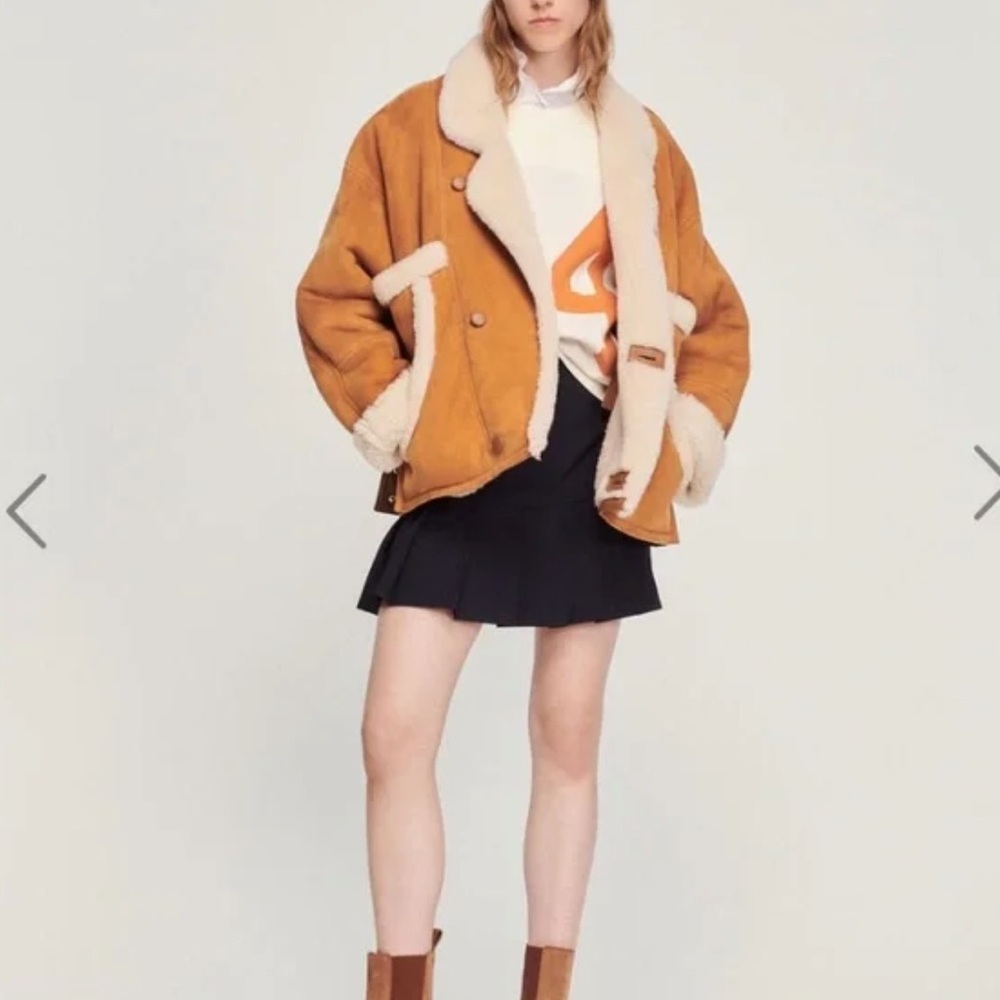 SANDRO Royal 100% Shearling Leather Jacket - Picture 8 of 14